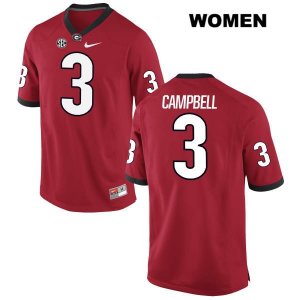 Women's Georgia Bulldogs NCAA #3 Tyson Campbell Nike Stitched Red Authentic College Football Jersey ITN4354GJ